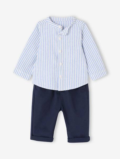 Ensemble bébé chemise rayée + pantalon marine 1 - vertbaudet enfant 