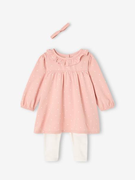 Ensemble bébé naissance robe + legging + bandeau rose 1 - vertbaudet enfant 