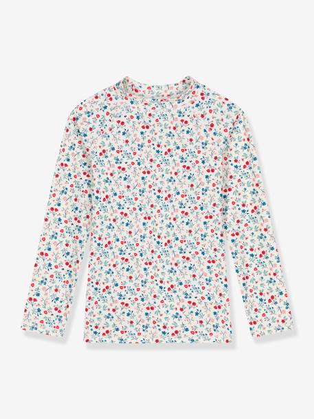 Tee-shirt de bain fleuri anti UV enfant manches longues blanc 1 - vertbaudet enfant 