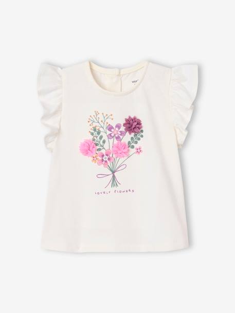 T-shirt bébé fleurs en relief rose grisé+vanille 11 - vertbaudet enfant 