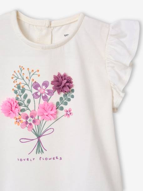 T-shirt bébé fleurs en relief rose grisé+vanille 12 - vertbaudet enfant 