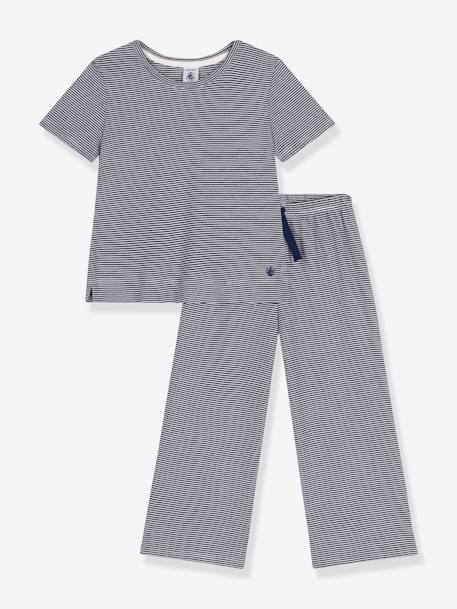 Pyjama enfant manches courtes jambes amples rayé marine 1 - vertbaudet enfant 