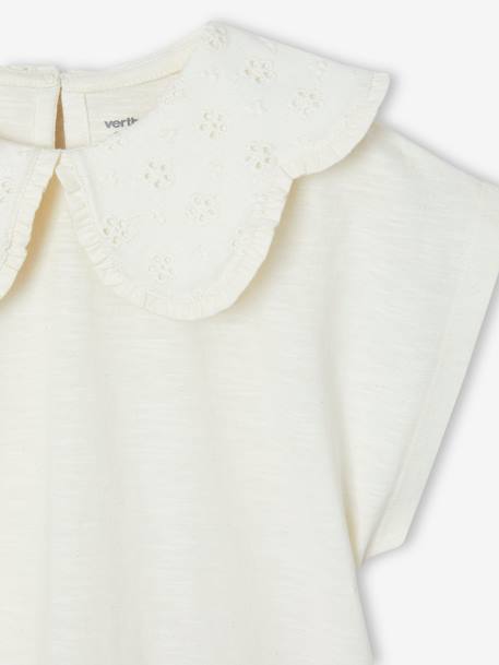 T-shirt fille col brodé fantaisie corail+écru 7 - vertbaudet enfant 