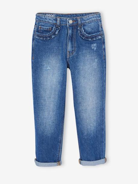 Jean fille droit MorphologiK tour de hanches Fin bleu foncé+denim bleached+stone 2 - vertbaudet enfant 
