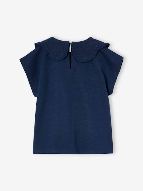 T-shirt fille col brodé fantaisie corail+écru+marine 12 - vertbaudet enfant 