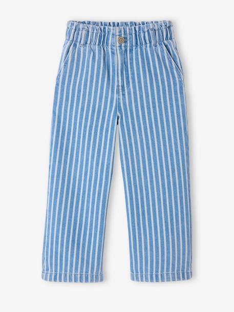 Pantalon fille large motifs fantaisie bleu clair+denim gris+gris+rayé bleu 18 - vertbaudet enfant 