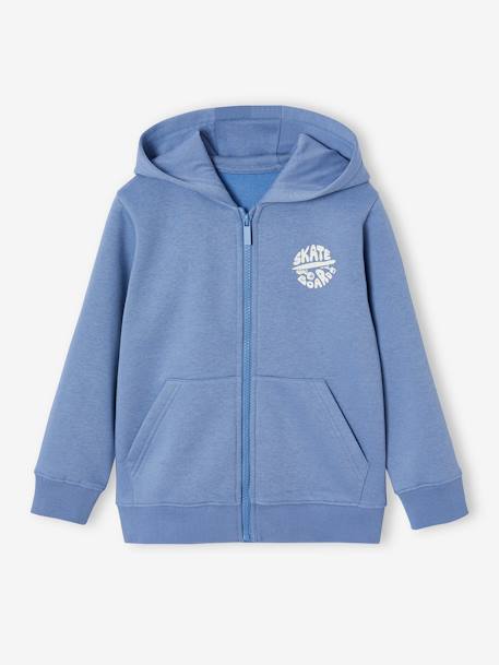 Sweat garçon zippé à capuche motif poitrine blanc chiné+bleu chambray+ocre+rouge+turquoise 4 - vertbaudet enfant 