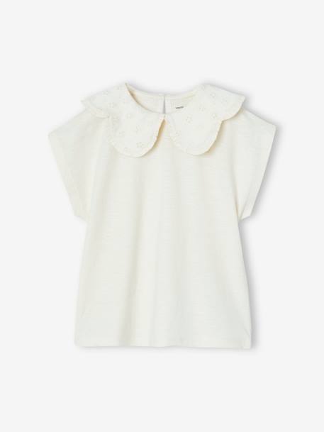 T-shirt fille col brodé fantaisie corail+écru 4 - vertbaudet enfant 