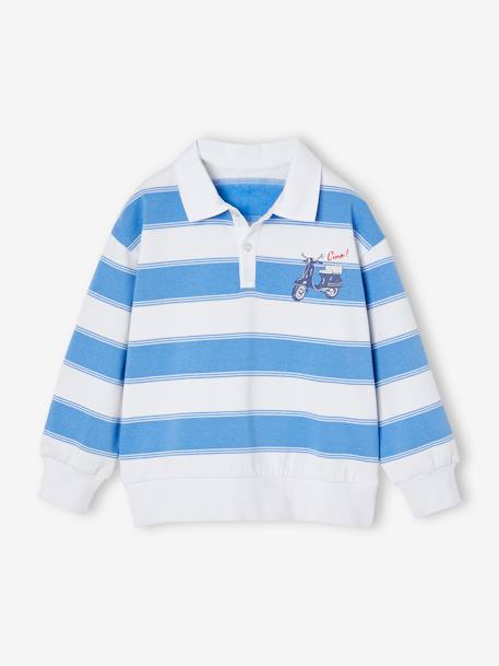 Sweat rayé col polo garçon rayé bleu 1 - vertbaudet enfant 