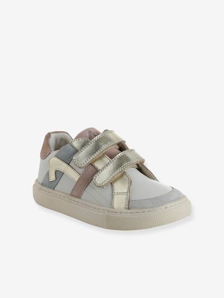 Baskets enfant fille cuir à scratchs blanc imprimé+écru 6 - vertbaudet enfant 