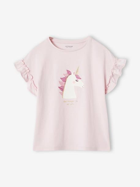 Fille-T-shirt fille motif fantaisie manches courtes volantées