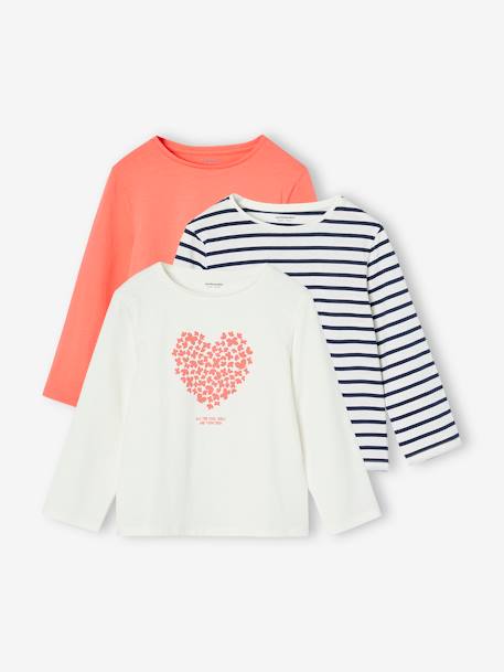Lot de 3 t-shirts fille fantaisie manches longues anthracite+bleu grisé+corail+indigo+rose 15 - vertbaudet enfant 
