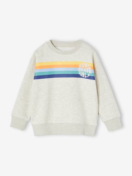 Sweat garçon col rond rayures graphiques blanc chiné+bleu grisé 3 - vertbaudet enfant 