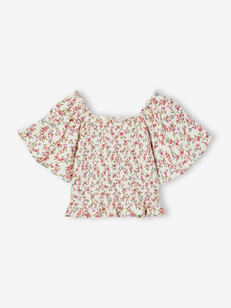 Tee-shirt à smocks motifs fleurs fille multicolore 2 - vertbaudet enfant 