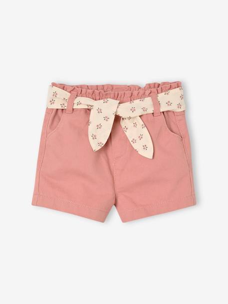 Short bébé fille paperbag avec ceinture imprimée rose+vert de gris 1 - vertbaudet enfant 