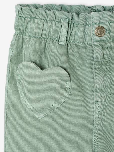 Pantalon paperbag fille poches coeur rose poudré+vert sauge 11 - vertbaudet enfant 