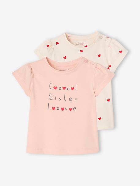 Lot de 2 t-shirts Basics bébé manches courtes rose pâle 1 - vertbaudet enfant 