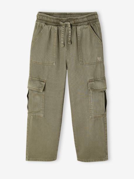 Pantalon fille cargo facile à enfiler kaki+mauve 1 - vertbaudet enfant 