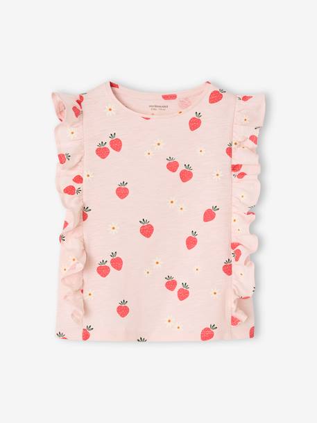 T-shirt à volants motifs fraises fille rose pâle 2 - vertbaudet enfant 