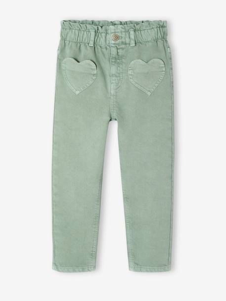 Pantalon paperbag fille poches coeur rose poudré+vert sauge 8 - vertbaudet enfant 