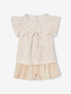 -Ensemble cérémonie blouse et short en gaze de coton fille