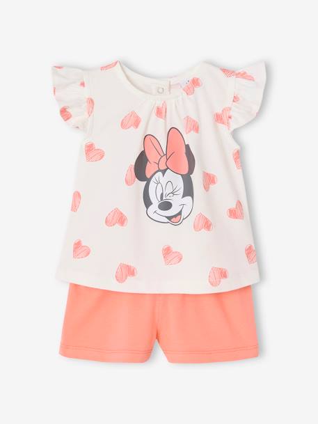 Ensemble Disney bébé t-shirt et short Minnie Coeurs corail 1 - vertbaudet enfant 