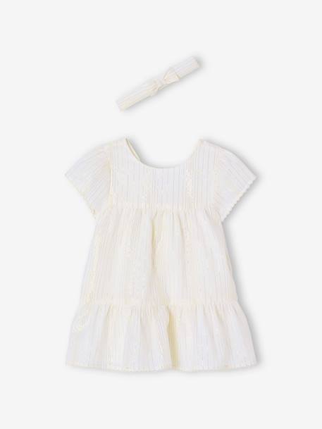 Ensemble cérémonie robe rayée fil brillant + bandeau assorti bébé rayé blanc 1 - vertbaudet enfant 