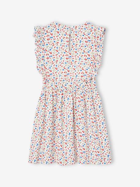 Robe fille en seersucker manches volantées blanc imprimé+carreaux rouge+vanille+vert sauge 12 - vertbaudet enfant 