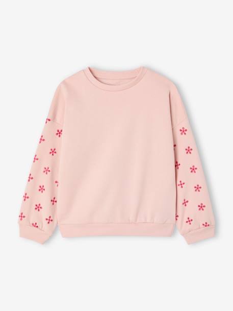 Sweat manches fleurs ajourées fille rose pâle 1 - vertbaudet enfant 