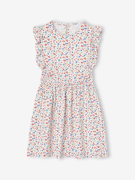 Robe fille en seersucker manches volantées blanc imprimé+carreaux rouge+vanille+vert sauge 11 - vertbaudet enfant 