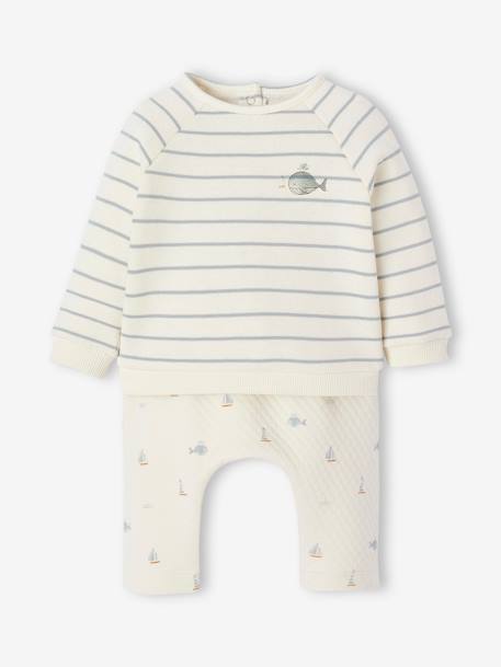Ensemble bébé sweat et pantalon BEIGE CLAIR RAYE+rose pâle 2 - vertbaudet enfant 