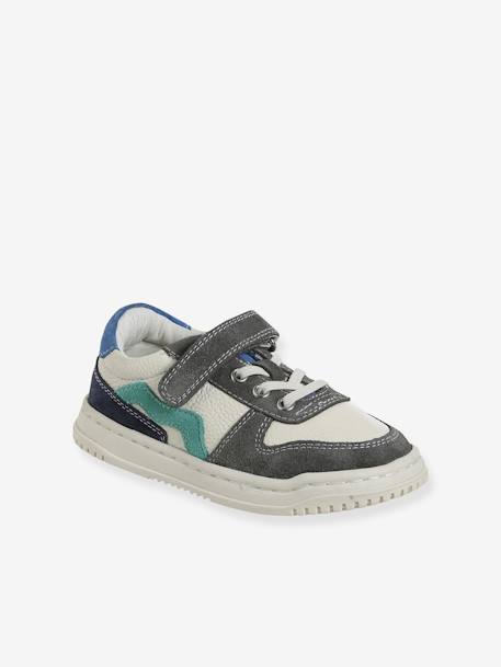 Basket enfant garçon cuir à scratchs et lacets élastiqués lot blanc+lot vert 1 - vertbaudet enfant 