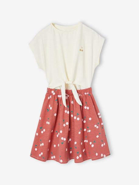 Robe fille effet 2 en 1 blanc imprimé+écru+marine+vanille 4 - vertbaudet enfant 
