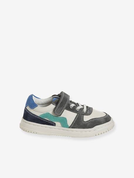 Basket enfant garçon cuir à scratchs et lacets élastiqués lot blanc+lot vert 2 - vertbaudet enfant 