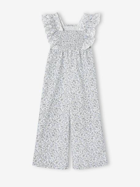 Combinaison cérémonie imprimée fleurs fille détails en broderie anglaise bleu imprimé 1 - vertbaudet enfant 