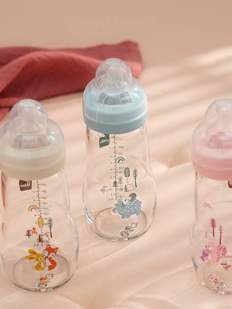 Biberon verre 260 ml Feel Good débit 2 beige+bleu+rose 12 - vertbaudet enfant 