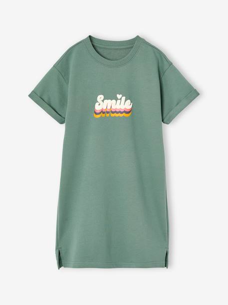 Robe fille en molleton léger motif gris chiné+rayé bleu+vert+vert sauge 15 - vertbaudet enfant 
