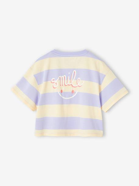 T-shirt fille cropped manches courtes beige+écru+rayé violet+rose poudré 13 - vertbaudet enfant 
