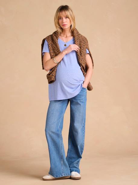 Tee-shirt grossesse col V lin bleu azur+bronze 2 - vertbaudet enfant 