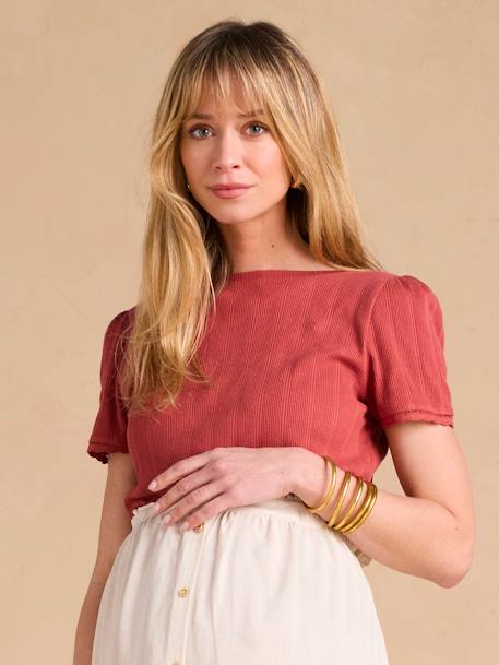 Tee-shirt de grossesse décolleté dos maille désaiguillée écru+kaki+terracotta 14 - vertbaudet enfant 