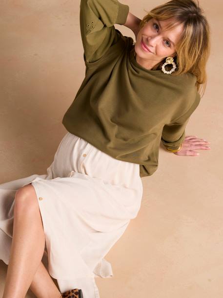 Sweat grossesse bi-matière manches ajourées kaki+sable 1 - vertbaudet enfant 