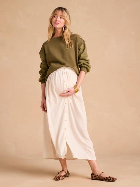 Sweat grossesse bi-matière manches ajourées kaki+sable 2 - vertbaudet enfant 
