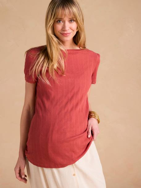 Tee-shirt de grossesse décolleté dos maille désaiguillée écru+kaki+terracotta 16 - vertbaudet enfant 