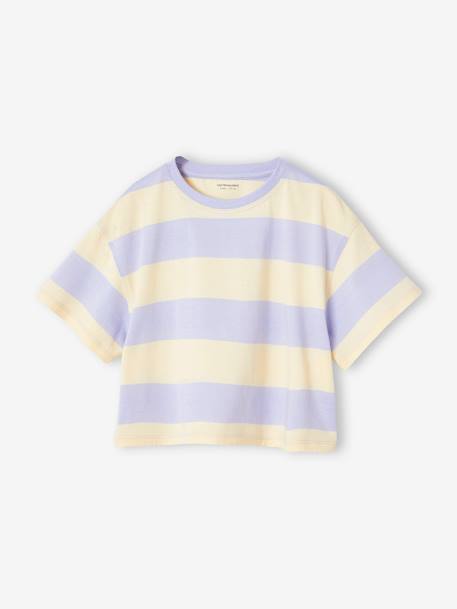 T-shirt fille cropped manches courtes beige+écru+rayé violet+rose poudré 12 - vertbaudet enfant 
