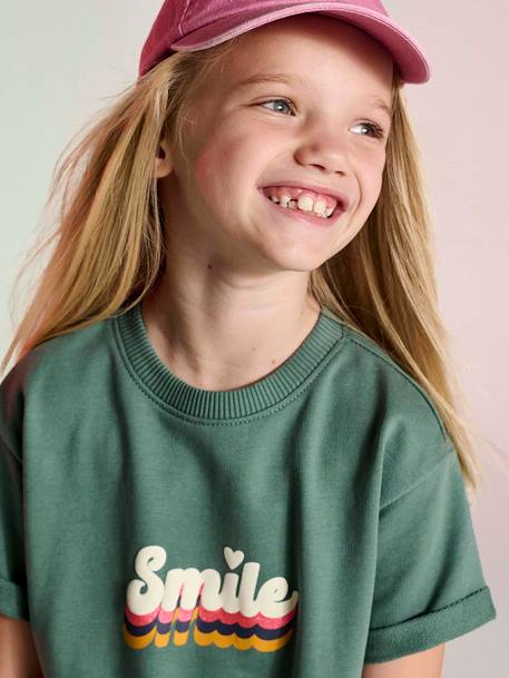 Robe fille en molleton léger motif gris chiné+rayé bleu+vert+vert sauge 19 - vertbaudet enfant 