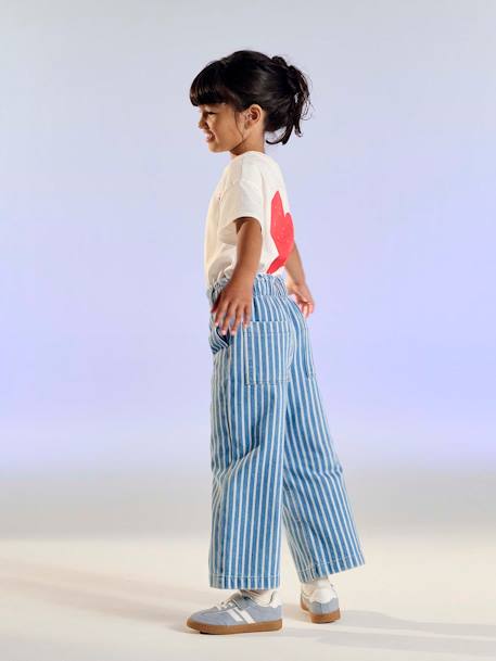 Pantalon fille large motifs fantaisie bleu clair+denim gris+gris+rayé bleu 22 - vertbaudet enfant 