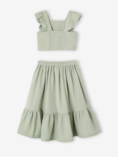 Ensemble fille cérémonie blouse jupe à volant blush+vert sauge 12 - vertbaudet enfant 