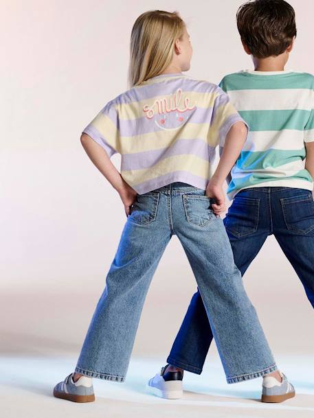 T-shirt fille cropped manches courtes beige+écru+rayé violet+rose poudré 16 - vertbaudet enfant 