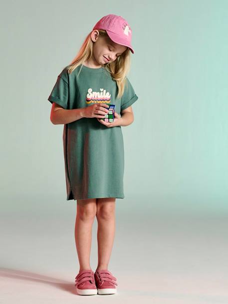 Robe fille en molleton léger motif gris chiné+rayé bleu+vert+vert sauge 14 - vertbaudet enfant 