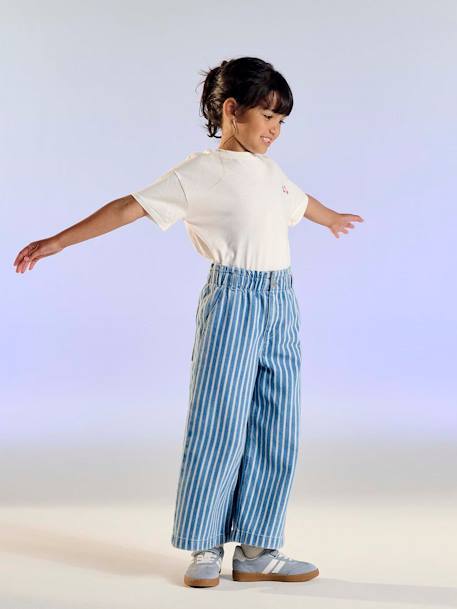 Pantalon fille large motifs fantaisie bleu clair+denim gris+gris+rayé bleu 17 - vertbaudet enfant 